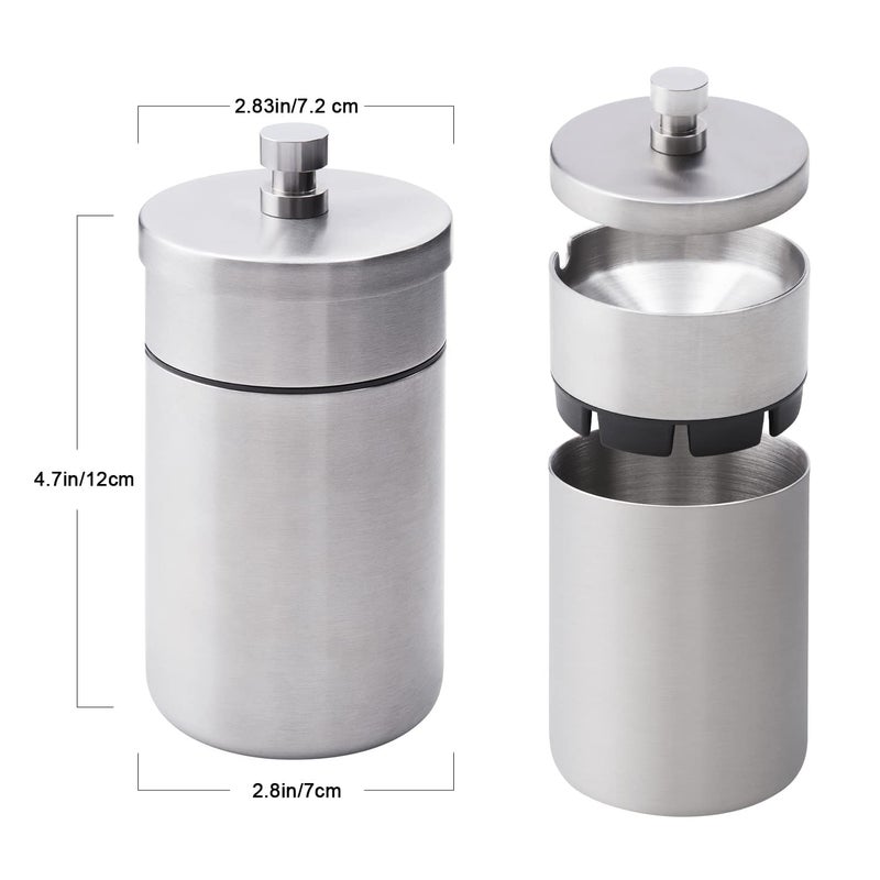 EOCICI Stainless Steel Auto Ashtrays with Lid Car Ashtray Smell Proof Portable Smokeless Detachable Windproof Extinguished Butt Bucket Ash Tray for Car Cup Holder (Silver) - Image 2